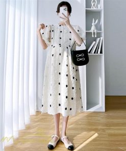 ワンピース | マタニティウェア レディース 半袖 ドット柄 着痩せ マタニティクルーネック 大きいサイズ 産前 マタニティ お出かけ 妊婦着 ゆったり