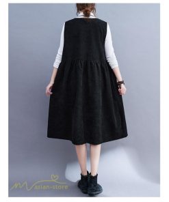 ノースリーブ | ワンピース 秋 冬 レディース 無地 可愛い 新作 丸首 コーデュロイ ひざ丈 ミディアムワンピース ゆったり シンプル ゆるワンピース プルオーバー