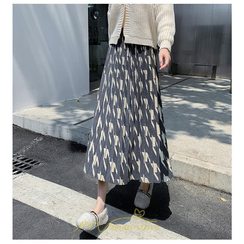 スカート | ロングレディース ボトムス プリーツかわいい 秋冬新作 韓国風 ハイウエスト 細見え 脚長効果 ニット こなれ感 高身長 低身長 トレンド