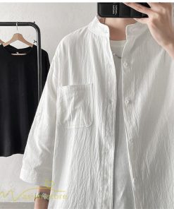 シャツ | メンズ 夏コーデ 2021新作 ライトアウター 5分袖 7分袖 スタンドカラー 麻綿 無地 カッコイイ お出かけ カジュアルトップス 薄手 夏着 アウトドア