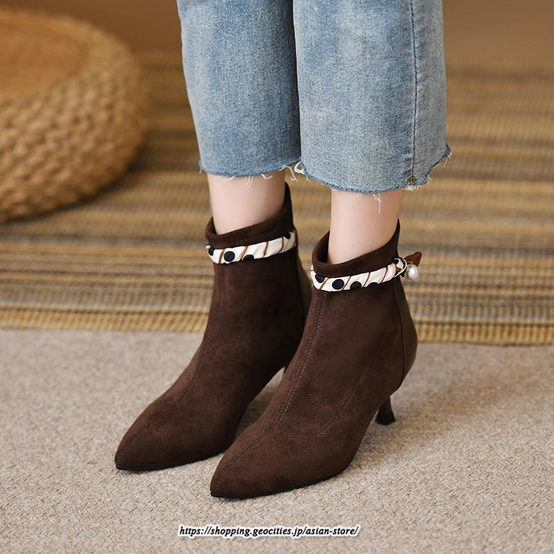 ブーツ | ブーティ ショート レディース ピンヒール 痛くない ファスナー 疲れない 歩きやすい 暖かい 秋冬 飾り 外出 お出かけ デート 女子会 二次会