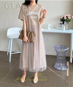 マキシ | ワンピース レディース マキシ丈 コットン 体型カバー 着痩せ 韓国風 30代 40代 50代 丸ネック 通勤 OL 新作 2022 お出かけ デート おしゃれ キレイめ