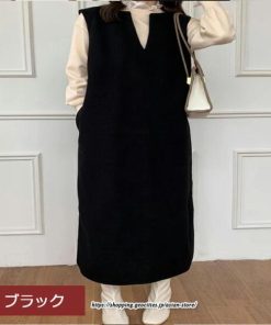 マキシ | ワンピース ジャンパースカート ジャンスカ 深Vネック ロングワンピース Vネック 】 ウール混深Vネックジャンスカ スリット入り【