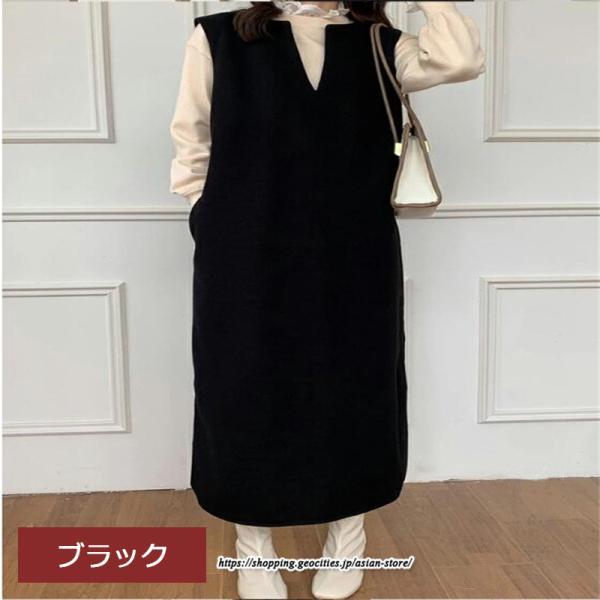 マキシ | ワンピース ジャンパースカート ジャンスカ 深Vネック ロングワンピース Vネック 】 ウール混深Vネックジャンスカ スリット入り【