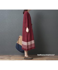 マキシ | リネンワンピース50代レディース綿麻風 長袖秋物 丸ネック 無地 Aラインワンピース ミモレ丈ワンピース サイドポケット ワンピース 30代40代 シンプル 大人