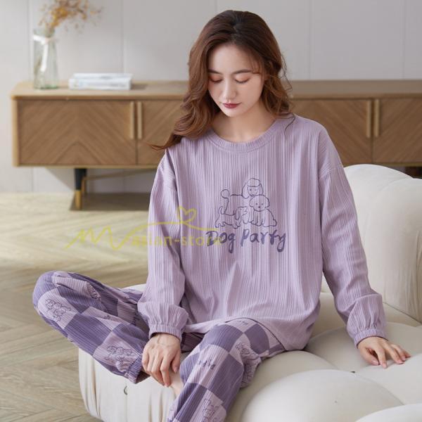 パジャマ ルームウェア | パジャマ ルームウェア レディース 春秋 長袖 パジャマ 綿ルームウェア 20色 上下セット 可愛い ナイトウェア Tシャツ 寝巻き 室内着 ホームウェア ロングパンツ