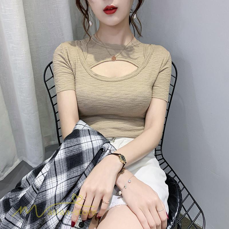 tシャツ・カットソー | カットソー 夏物 レディース 着痩せ トップス Tシャツ 透かし編み セクシー 女性着 着回し 無地 タイト きれいめ お出かけ 夏コーデ 半袖 フェミニン アウトドア