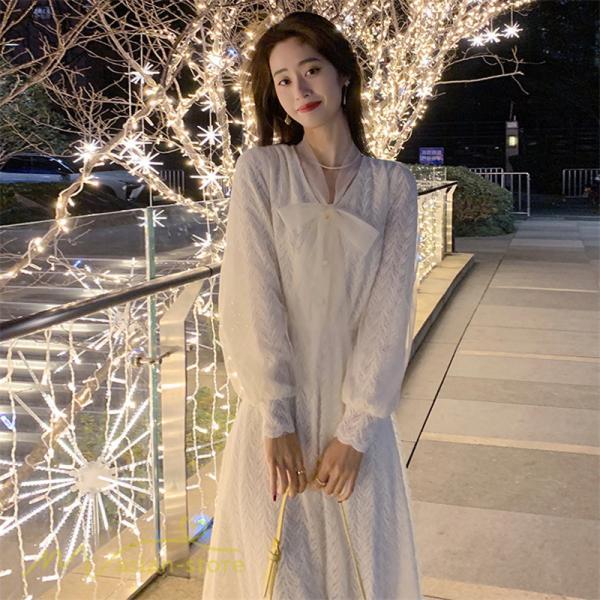 ミディアム | ワンピース レディース Aラインワンピース 着痩せ 上品 長袖ワンピース 春 秋 新作 スプリングワンピース 韓国風 20代 40代 お出かけ ゆったり 通学 30代 通勤