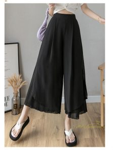 ワイドパンツ | シフォンパンツ レディース きれいめ ハイウエスト ガウチョパンツ ボトムス ゆったり 体形カバー ロング丈 夏物 オフィス 通勤 女性らしい