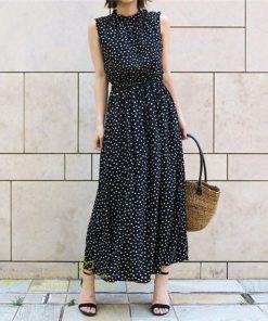マキシ | ワンピース サマー 夏新作 ロングワンピース ドット柄 レディース 40代 50代 着痩せ 上品 ノースリーブ フレア エレガント 黒 30代 気質 白 20代