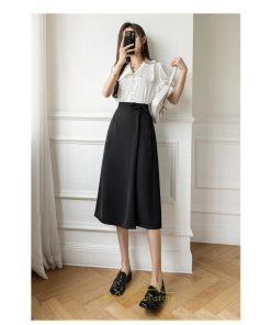 スカート | ひざ丈 ひざ下 ハイウエスト Aライン レディース エレガント レトロ風 着痩せ 上品 トレンド ゆったり 女子会 OL フォーマル 通勤 ビジネス 就活