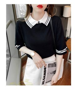 tシャツ・カットソー | レディース トップス Tシャツ 着痩せ ニット きれいめ 女性着 ポロ 着回し 学院風 5分袖 可愛い 配色切替 上品 サマー風 20代 アウトドア 夏コーデ 新作 人気