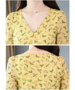 ミディアム | ワンピース Aライン レディース 着痩せ 上品 カジュアル Vネック カジュアル 春 夏 花柄 きれいめサマー ワンピース 通勤 通学 ソフト 膝丈 大人 お出かけ