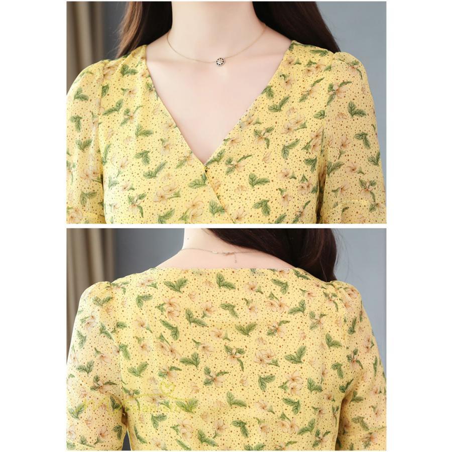 ミディアム | ワンピース Aライン レディース 着痩せ 上品 カジュアル Vネック カジュアル 春 夏 花柄 きれいめサマー ワンピース 通勤 通学 ソフト 膝丈 大人 お出かけ