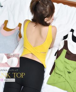 キャミソール | ノースリーブ ブラトップ レディース リブインナートップス セクシー下着 タンクトップ 背中開き パッド付き バッククロス