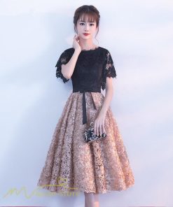 大人 | パーティードレス ドレス 刺繍 切り替え 上品 膝丈ワンピース 半袖 エレガント 二次会 結婚式 お呼ばれドレス 披露宴 黒+カーキ 卒業式 フレアワンピース ママ