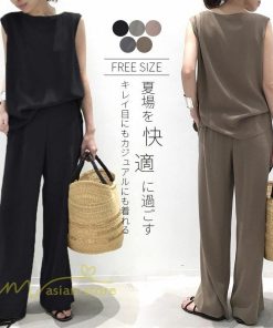 セットアップ | ワイドパンツ タンクトップ レディース 落ち感 大人 ルームウェア 30代40代 お出かけ 2点セット 夏物 可愛い 上下セット カジュアル 秋服