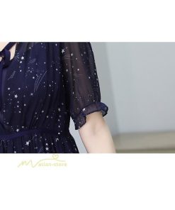 ミディアム | サマーワンピース レディース 半袖 薄手 透け感 Vネック おしゃれ カジュアル ミディアムワンピース フレア 大きいサイズ 星柄 XXL きれいめ 可愛い ワンピース