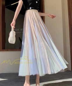 スカート | レディース チュール春夏 コーデ ウエストゴム ロングフレア着痩せ 通勤 配色 マキシ カジュアル 上品 20代30代40代50代