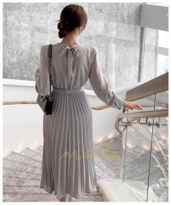 マキシ | ワンピース レデイース ロング丈 長袖 プリーツ ベルト付き 春夏 おしゃれ きれいめ 通勤 二次会 大人 20代 着痩せ 秋新作 30代 40代 エレガント カジュアル