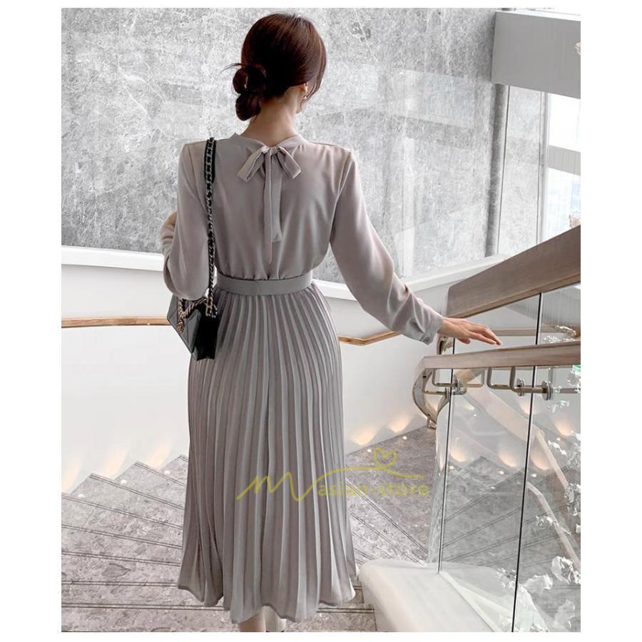 マキシ | ワンピース レデイース ロング丈 長袖 プリーツ ベルト付き 春夏 おしゃれ きれいめ 通勤 二次会 大人 20代 着痩せ 秋新作 30代 40代 エレガント カジュアル