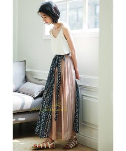 スカート | マキシロング ワイド フレア ゆったり バイカラー 春 夏 秋 冬 レディース 体系カバー Aライン プリーツシフォン 20代30代40代50代