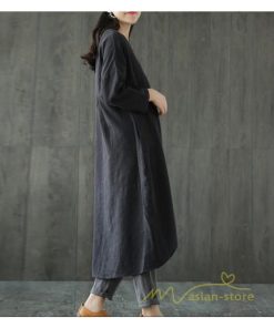 マキシ | 長袖ワンピース 綿麻 無地 Aライン 春物 カワイイ ミモレ丈ワンピース 春コーデ ワンピ 体型カバー ゆったり 20代30代 通学通勤 部屋着