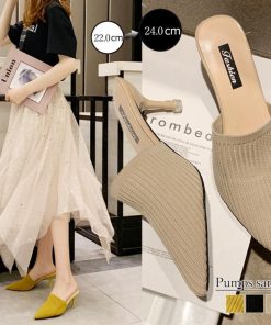 パンプス | 靴 ヒールサンダル ミュールパンプスサンダル レディース かかとなし春夏 ポインテッドトゥ サボサンダル