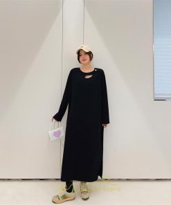 マキシ | 秋ワンピース 黒ワンピース ロングワンピース 秋物 レディース ワンピース 長袖ワンピース 30代40代 裾スリット 着痩せ 秋服 大人 通学通勤 無地 大きいサイズ