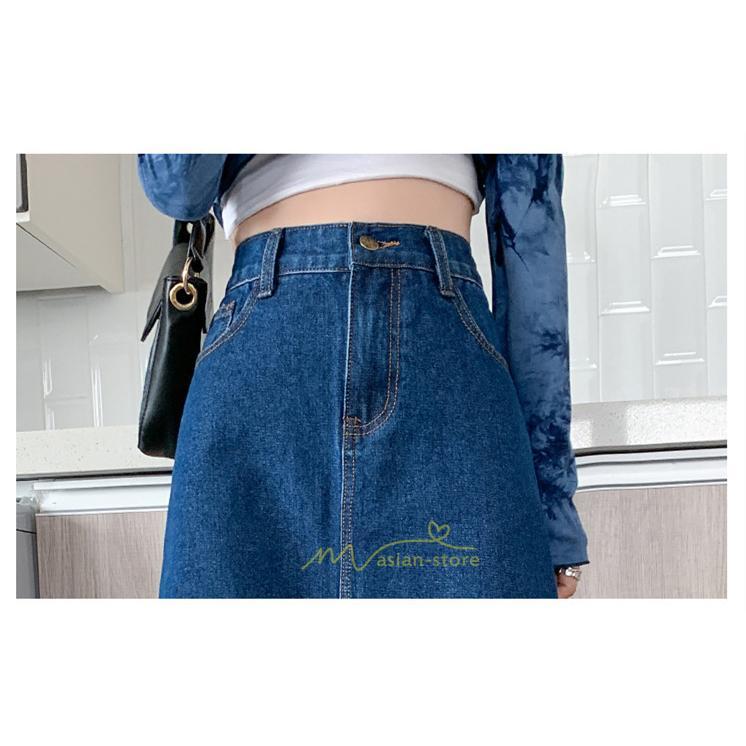 スカート | バッグゴムデニムロング秋冬 ミモレ丈 秋物 レディース 不規則裾 フロントスリット Aライン大きいサイズあり デニム スカート 6XL