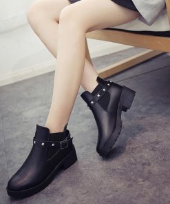 ショートブーツ | ブーティ 厚底 ショットブーツ 美脚ブーツ ローヒール 履きやすい リベット付き お洒落 サイドゴアブーツ レディース