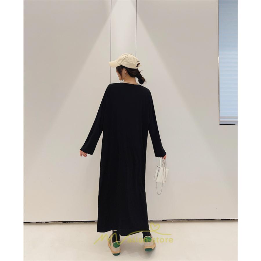 マキシ | 秋ワンピース 黒ワンピース ロングワンピース 秋物 レディース ワンピース 長袖ワンピース 30代40代 裾スリット 着痩せ 秋服 大人 通学通勤 無地 大きいサイズ