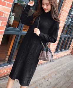 ワンピース | ロング長袖 レディース ケーブルニット タートルネック 厚手 ざっくり ニット