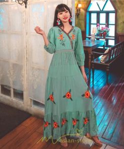 マキシ | ワンピース レディース 長袖 きれいめ ロング丈 マキシ丈 大人 リラックス 花柄 Aライン 着痩せ ハイウエスト リゾート 旅行 Vネック 体型カバー フェミニン