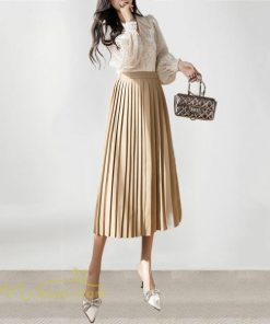 スカート | プリーツロング丈 ハイウエスト 春 着痩せ おしゃれ お誕生日 スカート夏 レディース ボトムス ロング膝下 ママ 通勤通学 大人 OL 母