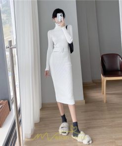 ニットワンピース | レディース 冬 きれいめ ニットフレア ロング おしゃれ タートルネック 秋冬 送料無料 可愛い 20代30代40代50代 ベルト付き おしゃれ 通勤