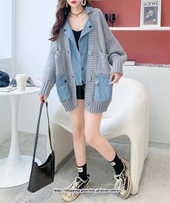 コート・ジャケット | ジャケット レディース 長袖 トップス ニット ニットカーディガン 切り替え デニム アウター 配色 デザイン おしゃれ 冬 カジュアル 2022 秋 カーディガン
