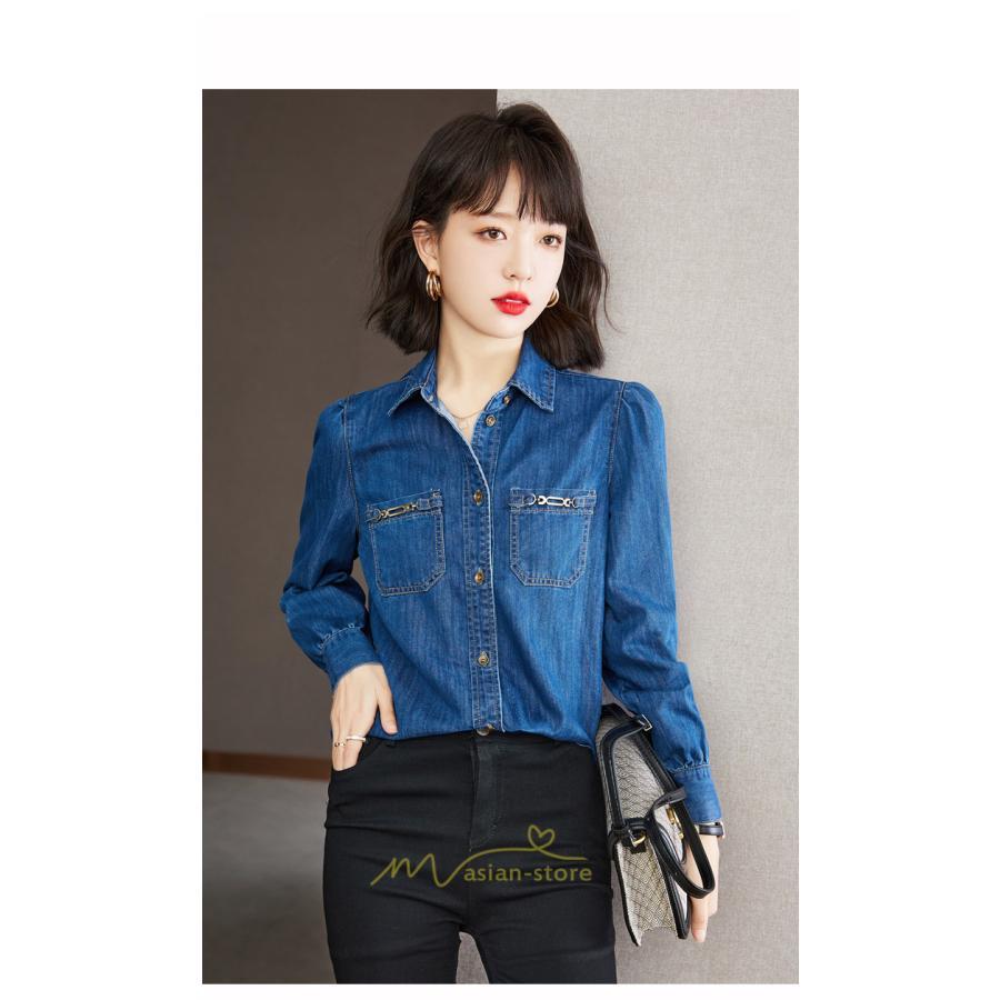 シャツ・ブラウス | デニムシャツ レディース 長袖 羽織り シャツ デニム 秋 冬 かっこいい 40代 30代 20代 おしゃれ 可愛い お出かけ オシャレ キレイめ 上品 着痩せ
