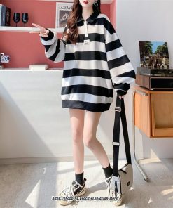 パーカー | トレーナー レディース スウェット 大きいサイズ 韓国 トップス 長袖 おしゃれ ボーダー柄 チュニック 送料無料 体型カバー 大きいサイズ Tシャツ