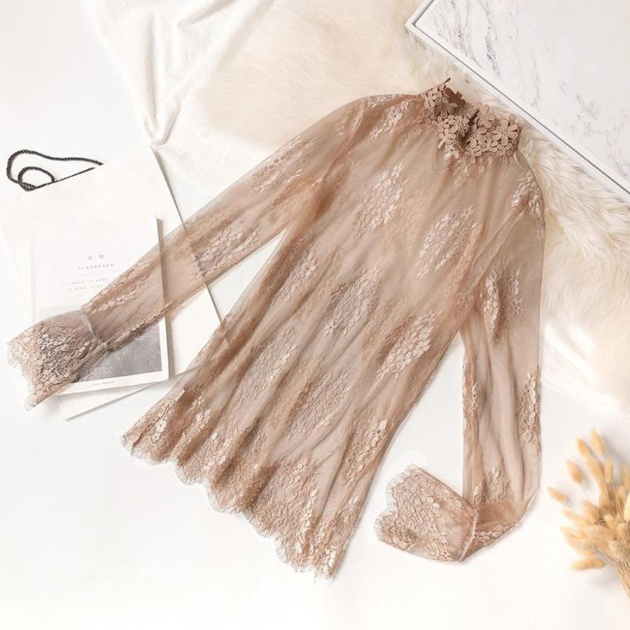 透かし編みトップス | トップス インナー ブラウス 長袖 レディース ネック シースルー