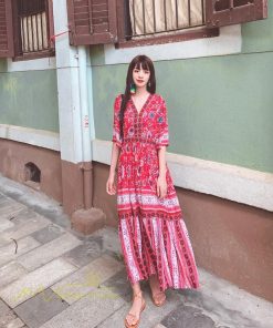 マキシ | 夏ワンピース ロングワンピース フレアワンピース 五分袖 落ち感 涼しい Vネック 大人 可愛い 旅行 パーティードレス お呼ばれワンピース 30代40代 ビーチ