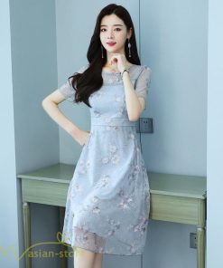 ミディアム | ワンピース エレガント レディース 膝丈 カジュアルワンピース 春 サマーワンピース 夏 新作 半袖 きれいめ グレー カジュアル 大きいサイズ お出かけ 花柄