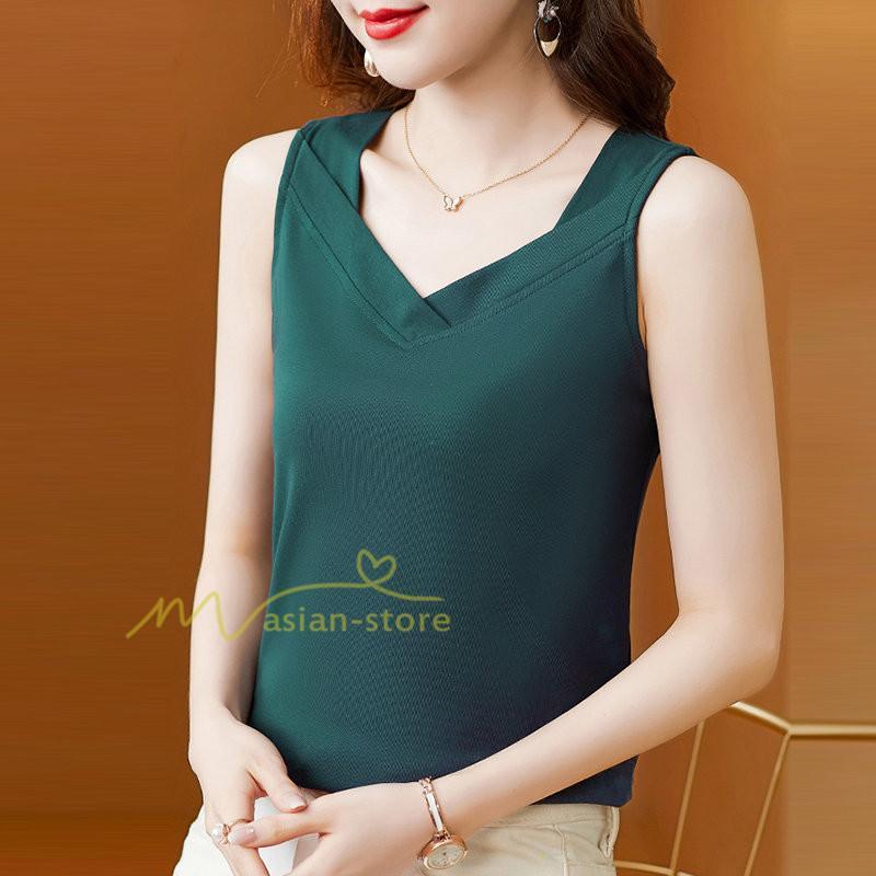 キャミソール タンクトップ | トップス タンクトップ レディース ノースリーブ Vネック Vネックタンク コットン 20代30代40代50代 ママ 母 快適 お出かけ カシュクール インナー カジュアル