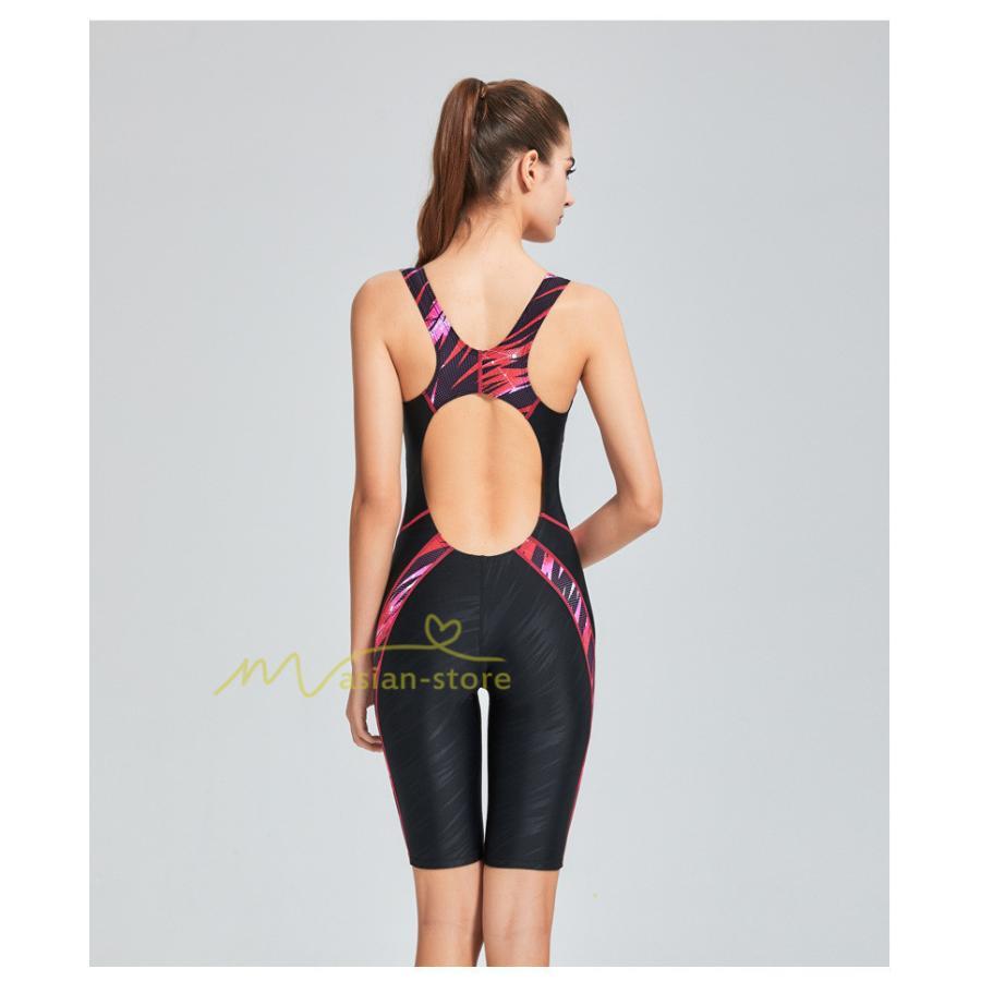 水着 | フィットネス プリント レディース フィットネスオールインワン 体系カバー スリムデザイン 競泳用 体型カバー 練習用 ワンピーストレーニング