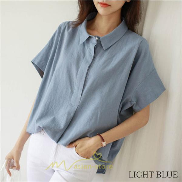 シャツ・ブラウス | ブラウス トップス 半袖 レディース 韓国風 2022新作 体型カバー シャツ 20代 30代 40代 50代 60代 大人 無地 可愛い ゆったり 夏 春 夏服 おしゃれ