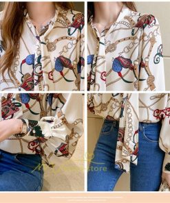 シャツ・ブラウス | ブラウス レディース 長袖ブラウス 秋服 オフィスブラウス リボンネック オシャレブラウス プリントトップス 韓国風 上品 大人 ゆったりシャツ40代 通勤OL 夏物