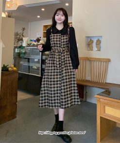 マキシ | ワンピース レディース 大きいサイズ チェック柄 リボン フレア 切り替え 重ね着風 レイヤード風 秋コーデ 秋 可愛い 若見え 冬 オシャレ 着痩せ