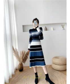 ニットワンピース | ワンピース レディース ニット ワンピース ニット チュニック ロング 長袖 着痩せ 秋冬 送料無料 ボーダー柄 2022新作 韓国風 秋冬コーデ 大人可愛い