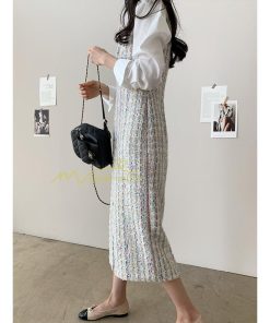 マキシ | ワンピース ノースリーブ Vネック ミモレ丈 ツイードワンピース スリット キラキラ 美ライン 女シルエット エレガント 秋物 レディース 秋冬 フェミニン
