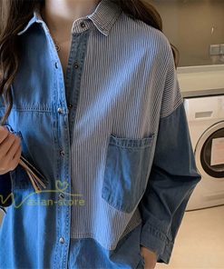 シャツ・ブラウス | シャツ レディース デニムシャツ シャツブラウス 秋コーデ 長袖 デニム 切り替え きれいめ ストライプ カジュアル 上品 2XL 秋 大きいサイズ 春 ライトアウター
